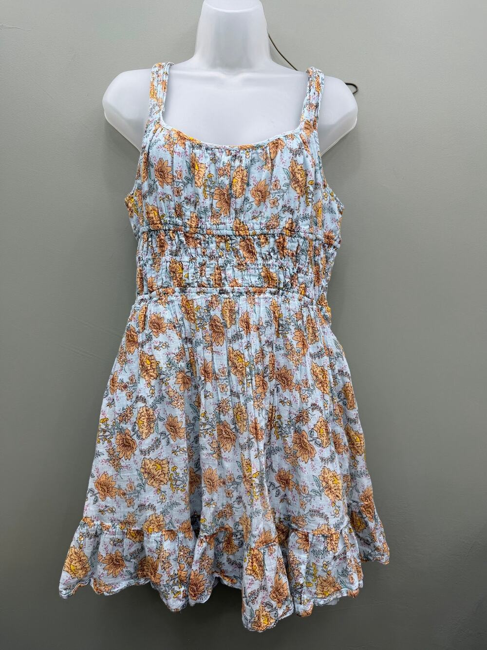 Rock & Roll Denim Floral Mini Dress L 100% Cotton Corset Bodice Cottagecore